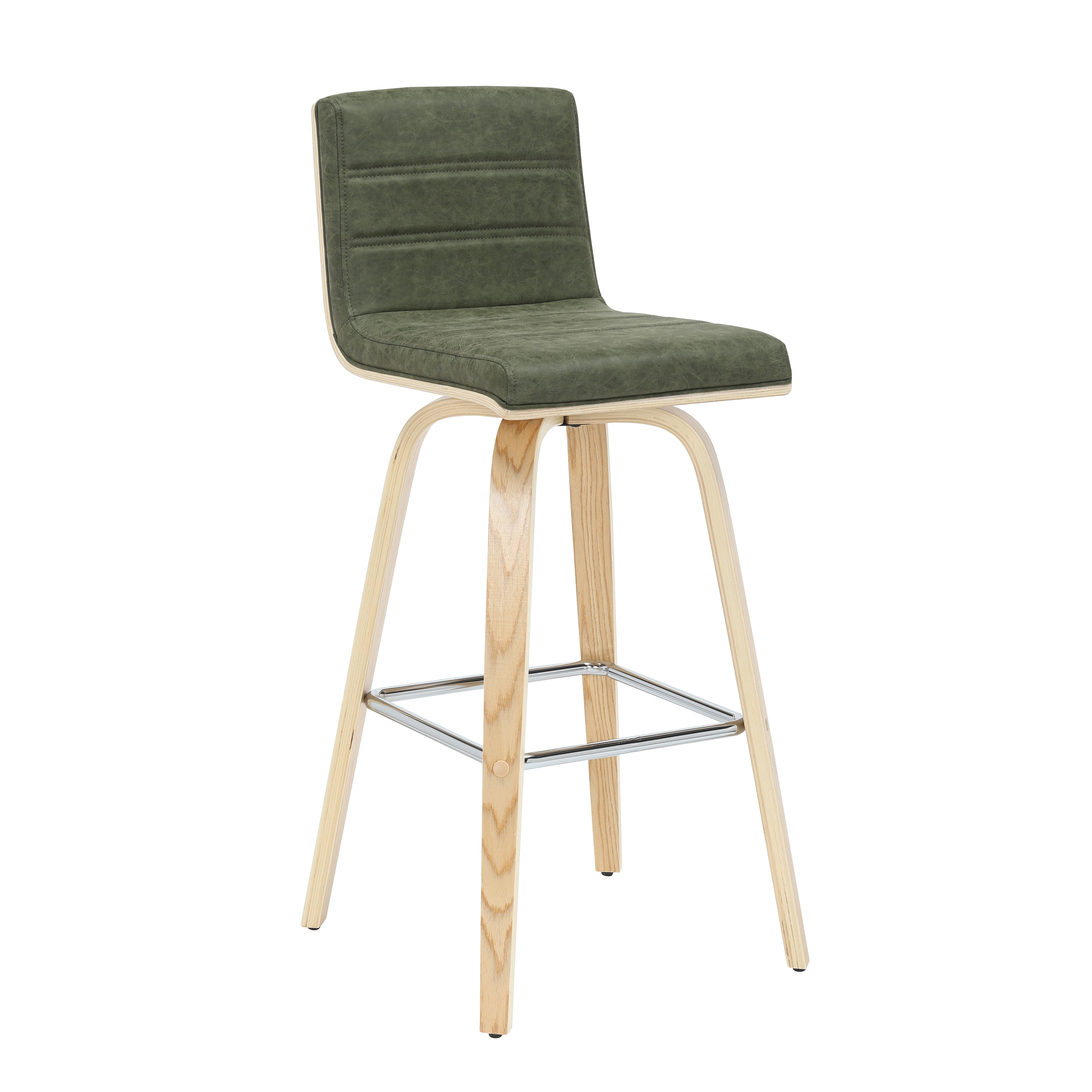 Vienna 39.5 in. H Swivel Bar Height Vintage Green Square Back Wood Bar Stool with Faux Leather Seat Set of 3