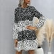 thumbnail image 4 of Vestido corto estampado Estampado de cebra Manga larga suelta Cuello redondo Ropa de moda para mujer, 4 of 7