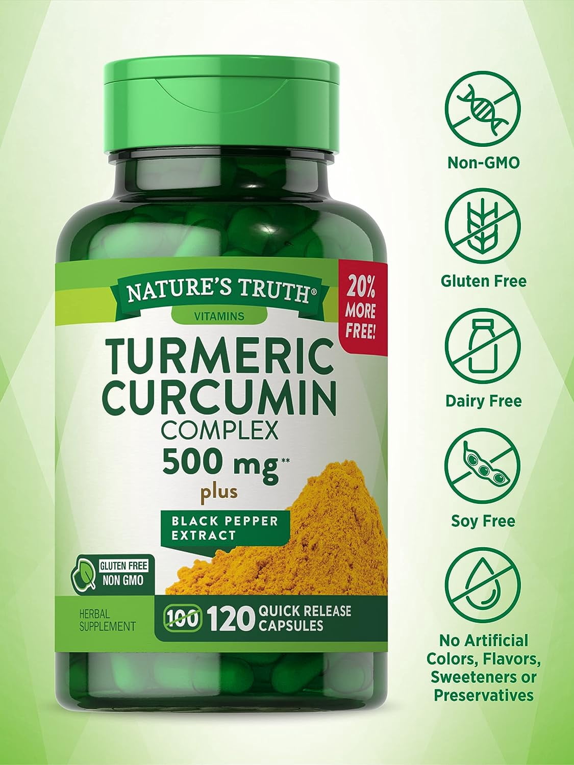 Nature's Truth Turmeric Curcumin Complex 500 mg Plus Black Pepper Extract, 120 Count