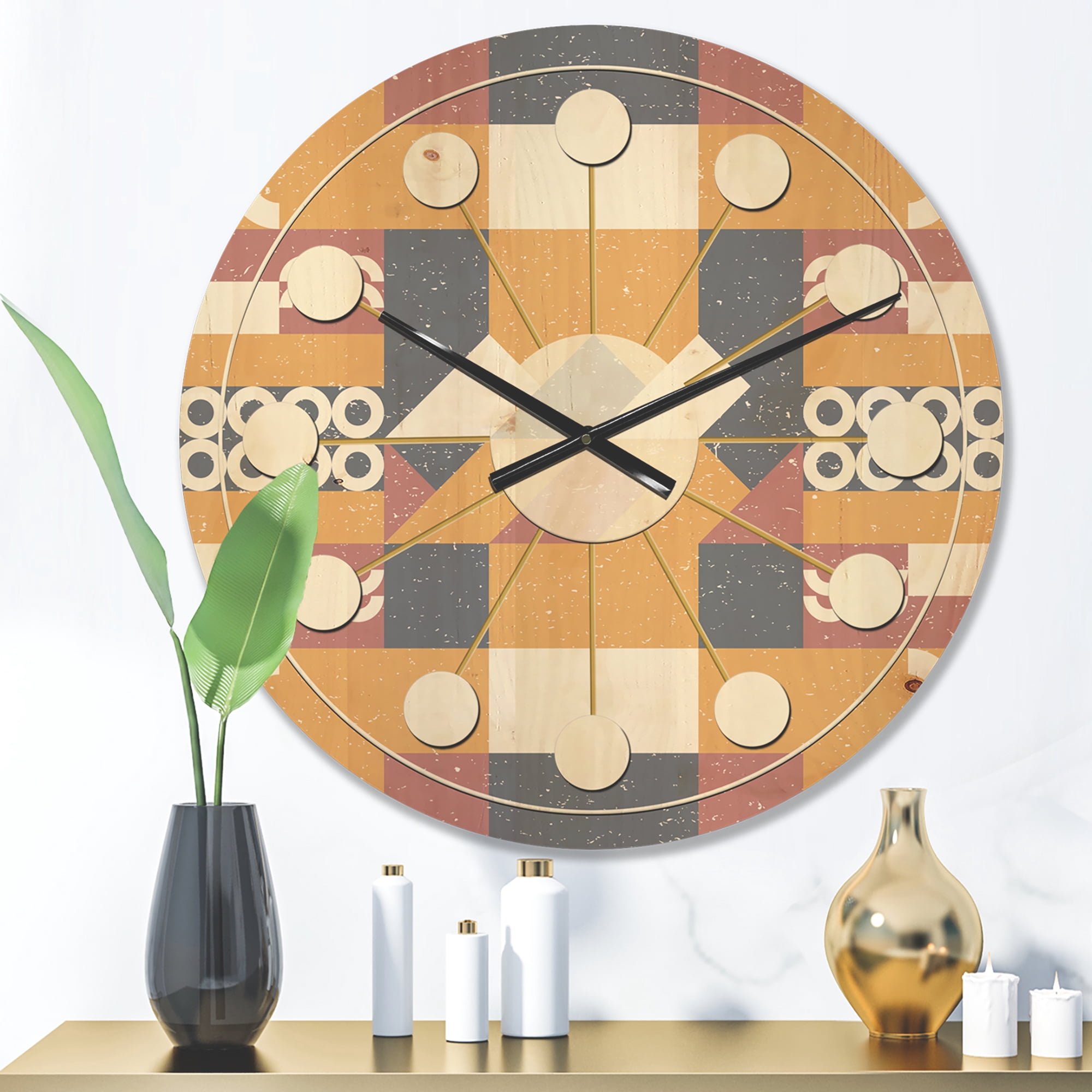 Designart 'Geometrical Retro Design VI' Mid-Century Modern Wood Wall Clock