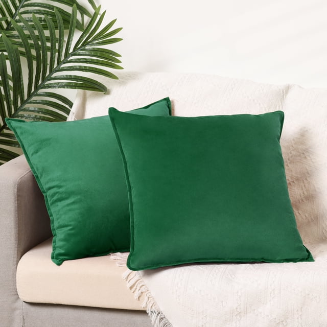 REGALWOVEN Juego de 2 fundas de cojín de terciopelo decorativas de color sólido para sofá verde 20" x 20"