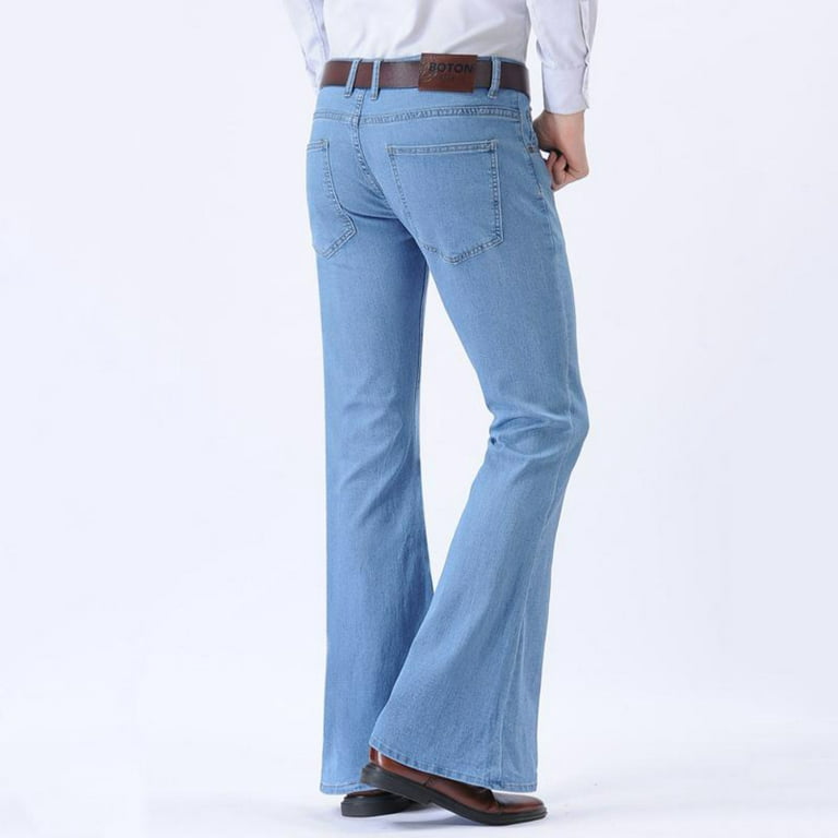 HAORUN Men Stretch Bell Bottom Jeans Denim Pants Vintage Low Rise Flared  Leg Slim Fit