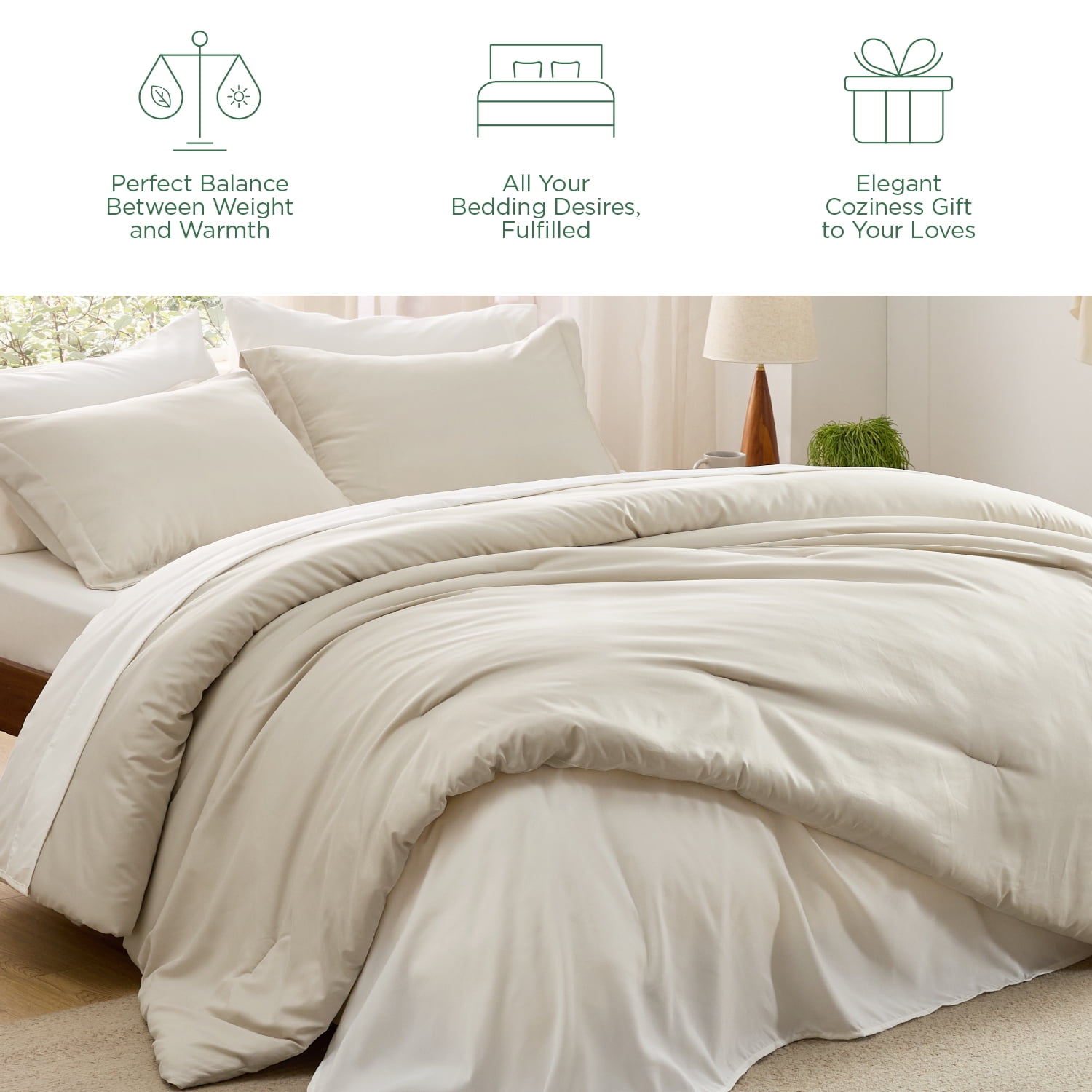 U by Bedsure King Size Comforter Set Beige, 7 Pieces Lightweight Bedding Sets Boho, with Comforter, Sheets, Pillowcases & Shams, 80GSM