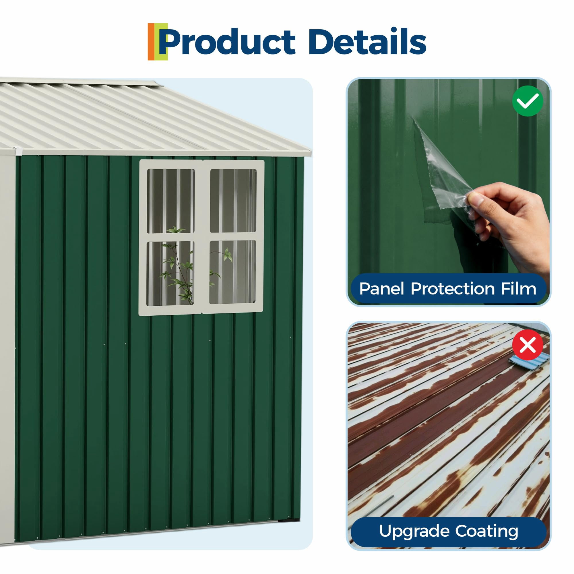 8x10 FT Outdoor Storage Shed,450CU.T Metal Tool Shed with Clear Window, Lockable Doors,Large Garden Storage Box with Sloping Roof，Sheds&Outdoor Storage for Backyard Garden Patio Lawn, Green