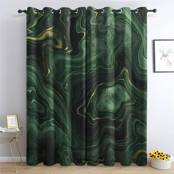 Emerald Green Marble Blackout Curtains 2 Panels Set, Thermal Insulated Room Darkening Grommet Drapes for Living Room Bedroom,Modern Abstract Window Treatments Home Decor-52"W x 45"L (Pack of 2)