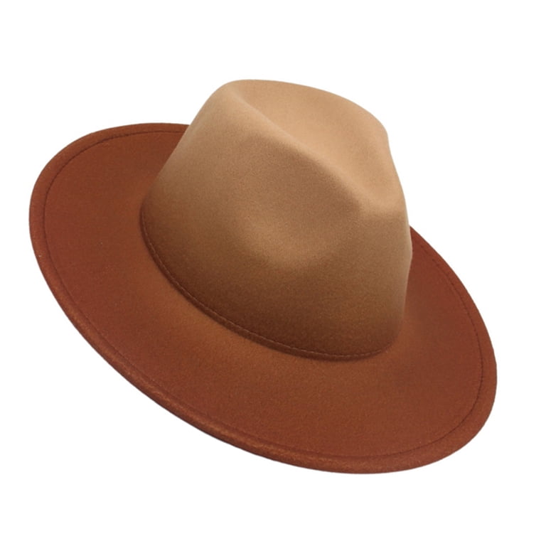 Brown Gradient Stiff Brim Fedora Hat - NEW Brown Rigid Brimmed Fedora Hat | 100% Wool Felt - Raceu Hats main image 4
