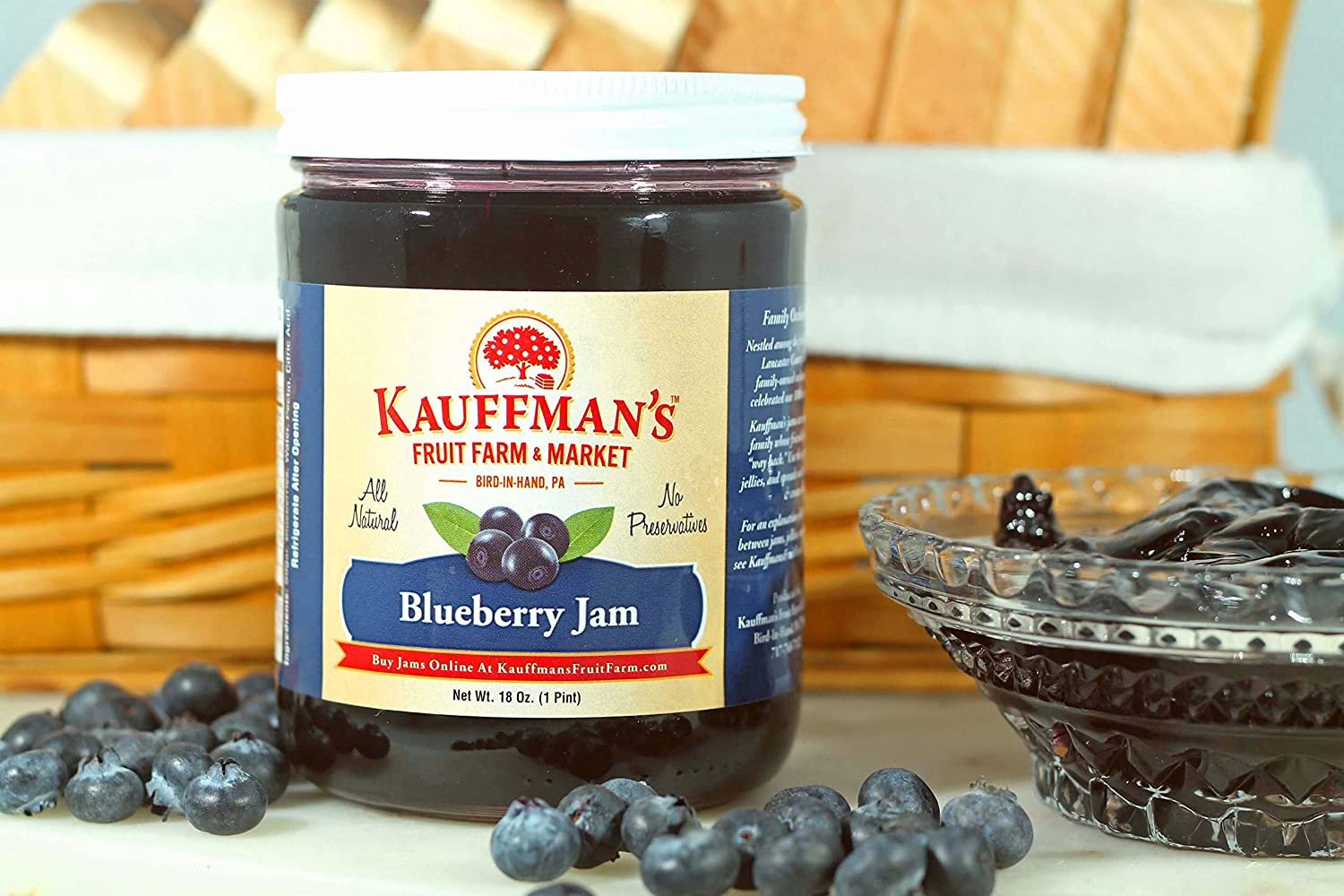 Kauffman Orchards Blueberry Jam, All Natural, No Preservatives, 18 Ounce Jar