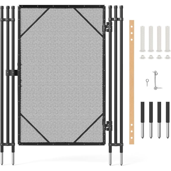 4×2.5 ft Pool Fence Gate for Inground Pools, Mesh Pool Fence Door with Lock, Welded Frame with 350GMS Teslin Mesh, Black