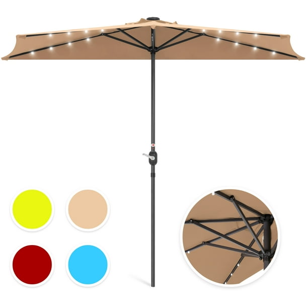 Best Choice Products 8 5ft Solar Led Half Patio Umbrella W Crank Tan Walmart Com Walmart Com