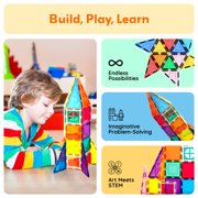 PicassoTiles 36PCS Magnetic Tiles Rocket Set – STEM Construction Toy, Magnet Building Blocks, Brain Development, Window & Door Playboard for Kids