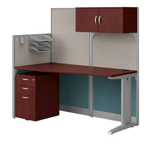 Office in an Hour Cubicle Desk with Storage in Hansen Cherry - Engineered Wood