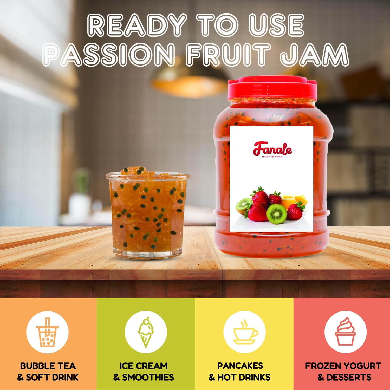 Fanale Premium Flavoring Jam for Bubble Tea | Passion Fruit Flavor Fruit Jam | for Boba Tea, Smoothie Paste, Slushes, Desserts | 9 pound (Pack of 4)