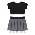 thumbnail image 4 of HYwys Kids Girls Cheerleading Dance Outfits Short Sleeve Crop Top with Pleated Skirt Cheer Uniform Set Black Gray 6, 4 of 5