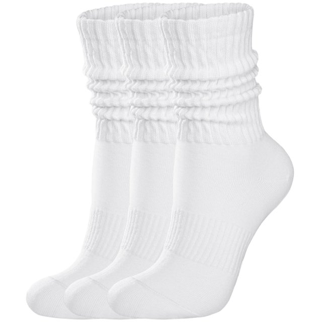 Calcetines COZYOFFI para mujer, estilo scrunch, blancos, media caña, algodón