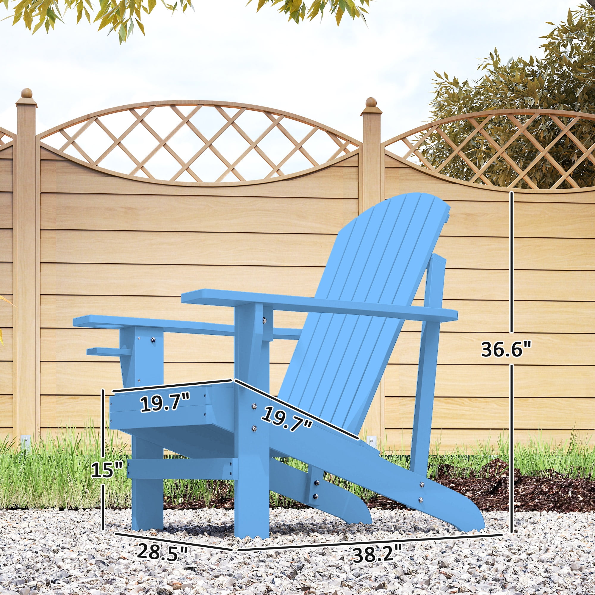 Outsunny Oversized Adirondack Chair, Outdoor Fire Pit and Porch Seating, Classic Log Lounge w/ Built-in Cupholder for Patio, Backyard, Blue