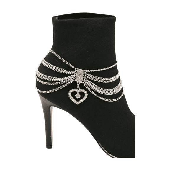 Women Silver Metal Chain Boot Bracelet Shoe Anklet Heart Charm Fashion Jewelry