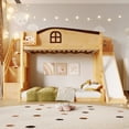 thumbnail image 3 of Harper & Bright Designs Twin over Full Bunk Bed with Slide and Wardrobe, Space Saving Wood Bunk Bed Frame with Storage Staircase & Open Shelf, Natural, 3 of 12