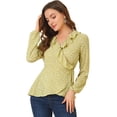 thumbnail image 1 of INSPIRE CHIC Blouse à Volants pour Femme à Col en V, Fleurie, à Nouer Soi-Même, Portefeuille, Péplum, Jaune, P, 1 of 6