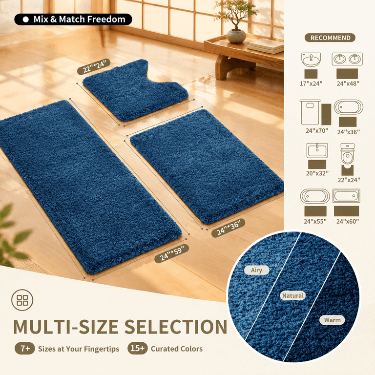 Microfiber Bathroom Rugs 48x24 Absorbent Soft Non Slip Blue - Walmart.com