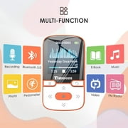 Timoom MP3 Player 32GB Bluetooth 5.0 with Clip Lossless Sound with FM Radio, Portable HiFi MP3 for Sports and Racing, Support SD USB TF Up to 128GB Card Orange