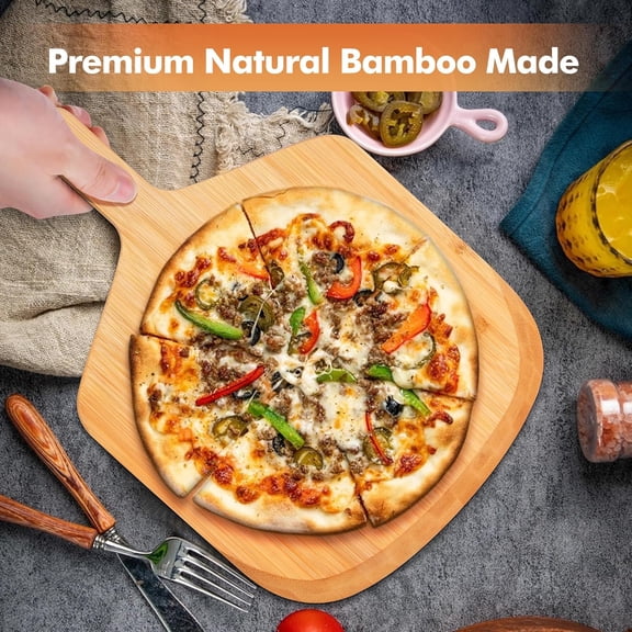 12 Inch Bamboo Pizza Peel Premium Wooden Pizza Board Paddle with Handle for Baking, Serving & Cutting– Use for Pizza, Bread, Pastries, Dough, Easy Grip