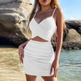 thumbnail image 2 of Wycnly Dresses for Women Night Club Sexy Cut-out Ruched Bodycon Cami Dresses V-Neck Sleeveless Solid Summer Mini Formal Dress White m, 2 of 7