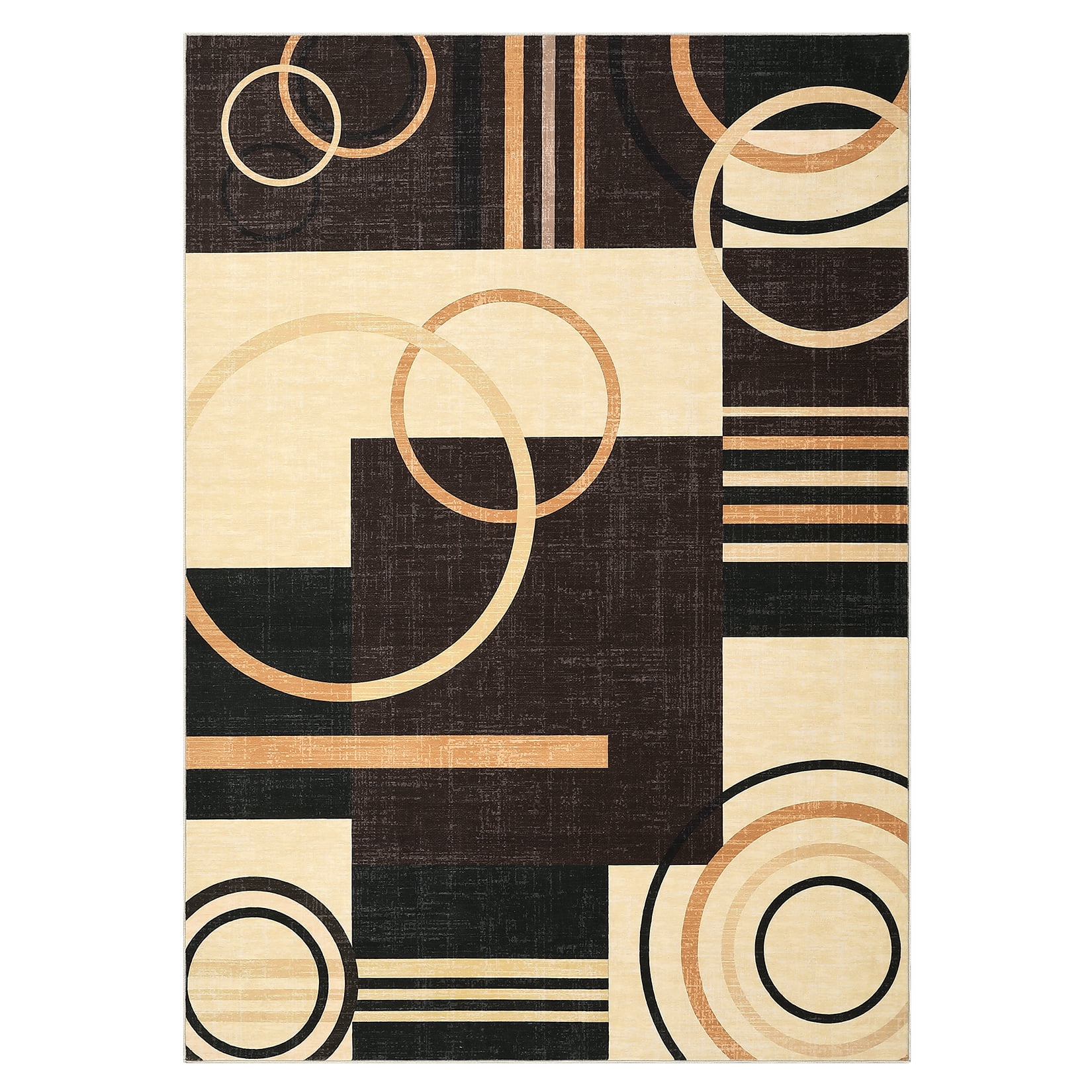 Tzou Modern Washable Brown Geometric Area Rugs, 9x12ft, Non-Slip Backing