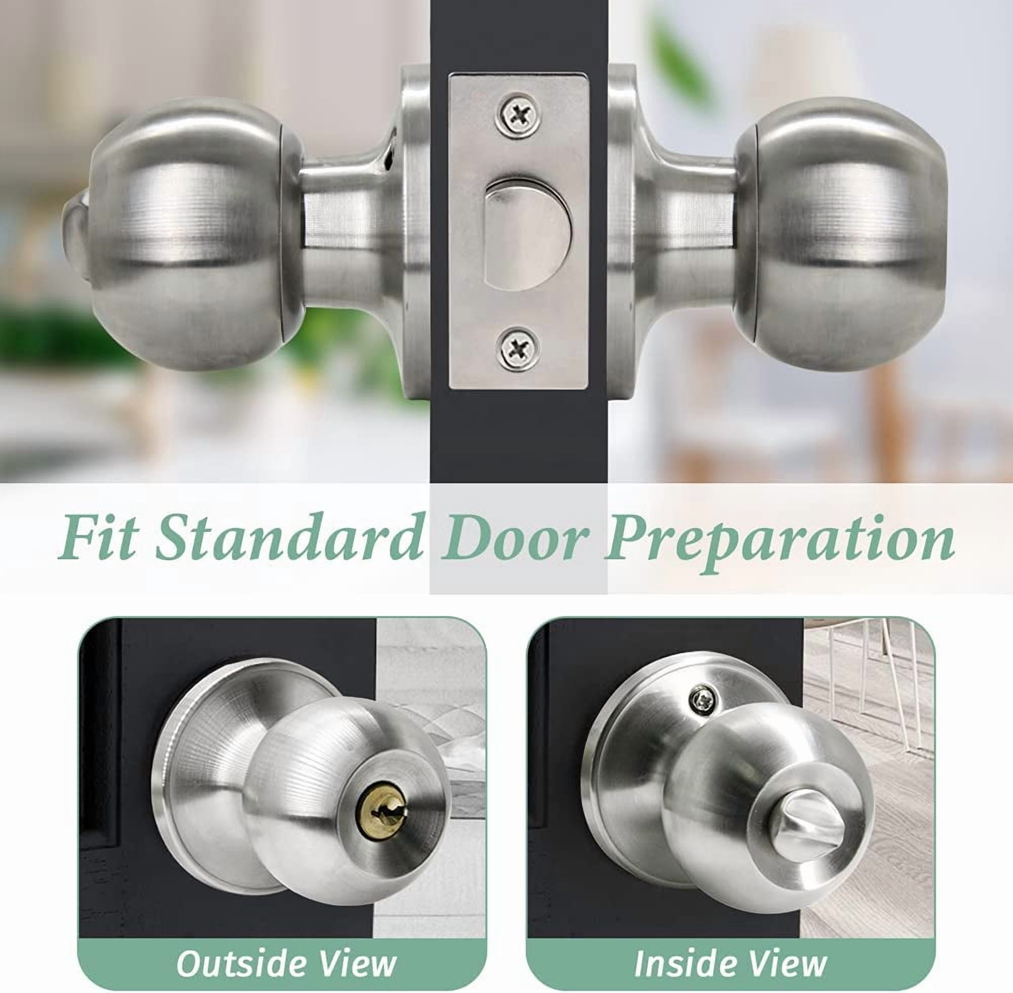 Door Knob with Lock and Keys, Ball Stainless Steel Entry Door Lock with Keyed,Exterior/Interior Door Handles for Bedroom or Bathroom,Satin Nickel,(10Pack)
