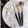 thumbnail image 2 of Plastic Two Tone Gold Black Disposable Silverware 32 Piece Heavy Duty Cutlery Set with 16 Forks, 8 Spoons & 8 Knives Elegant Reusable Flatware Utensils for Home Wedding Party by HomeyGear, 2 of 3
