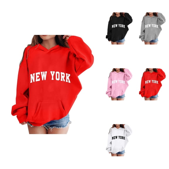 Girls Boys Graphic Hooded Sweatshirt, Long Sleeve Casual Pullover Top with NEW YORK Letter Print, Trendy 2025 Back to School Clothes for