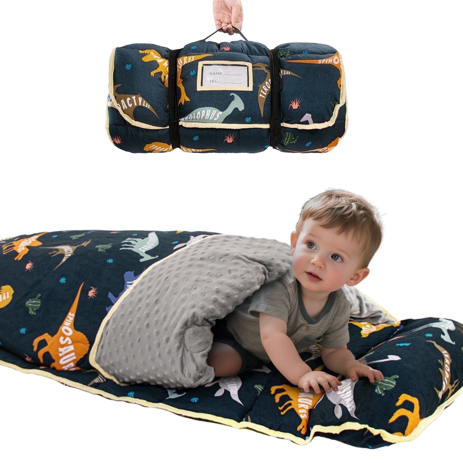 Primlect Toddler Nap Mat, Thickened Extra Large Sleeping Bag with Removable Pillow, 55" x 22" Sleeping Mat, for Daycare, Preschool, Kindergarten