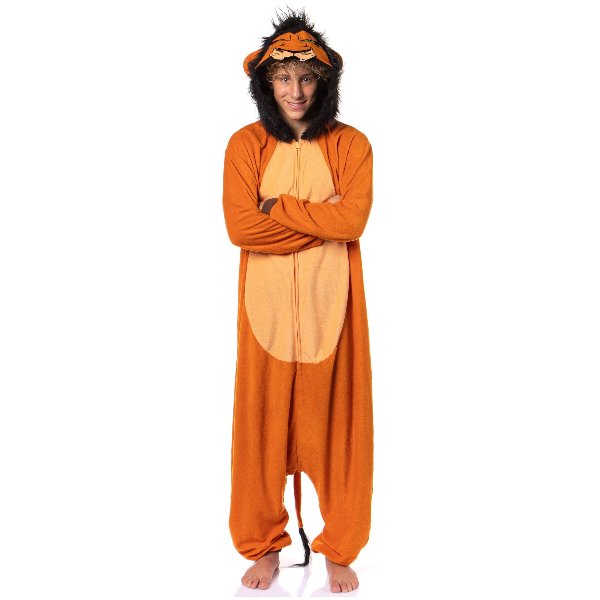 Disney The Lion King Scar Cozy Micro Fleece Villain Scar Costume Cosplay Men's One Piece Pajama Hooded Union Suit