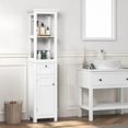 thumbnail image 3 of Spirich Bathroom Freestanding Storage Cabinet with Two Tier Open Shelves, Tall Slim Cabinet with Door and Drawer, Floor Linen Tower (White), 3 of 8