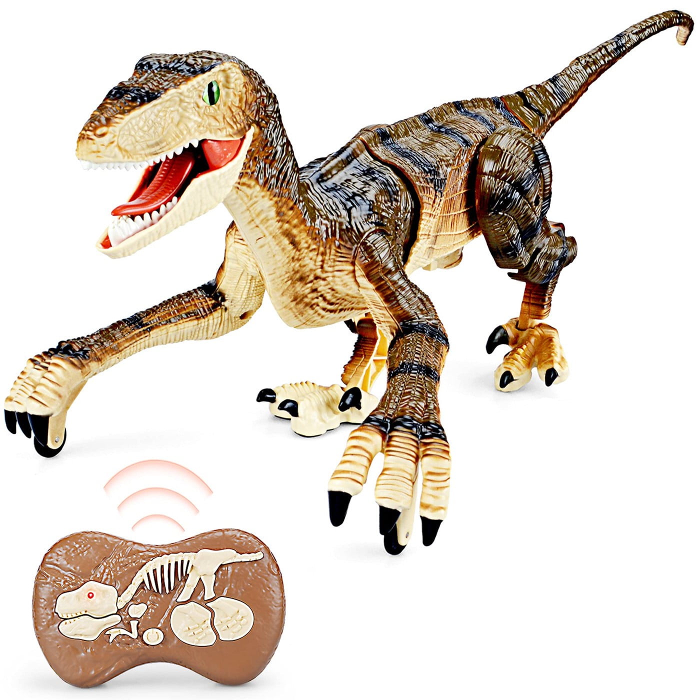 Years Old Gifts Brown Roaring Sounds,LED Lights,2.4Ghz,RC Electronic Dinosaur Velociraptor Toys for Kids 3 4 5 6 7 8 9 10 Remote Control Dinosaur Toys,Simulation Robotic Dinosaurs,with USB Charge 