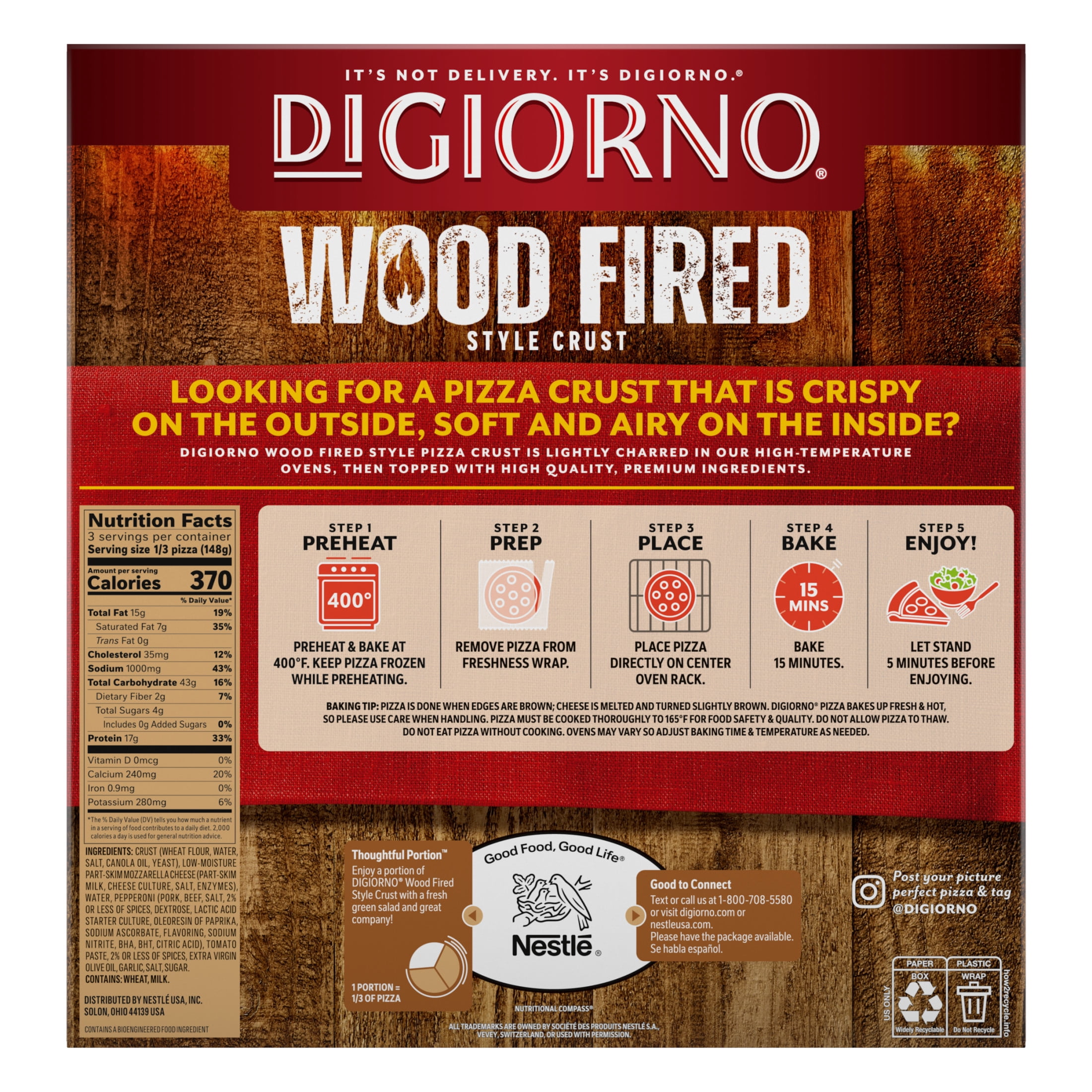 DiGiorno Frozen Pizza, Wood Fired Style Crust, Premium Pepperoni Pizza, 15.7 oz (Frozen)