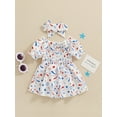 thumbnail image 4 of Bagilaanoe 4th of July Dress for Newborn Baby Girl Star Print Short Puff Sleeves A-line Dresses Headband 3M 6M 12M 18M Infant Independence Day Skirt, 4 of 8