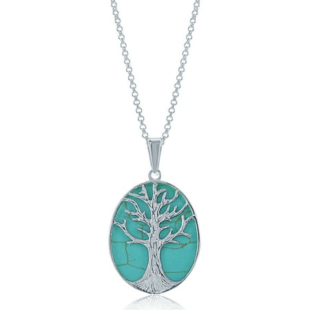 Natural Turquoise Nugget Necklace (Beaux Bijoux Sterling Silver Turquoise Tree of Life Oval Pendant with 18