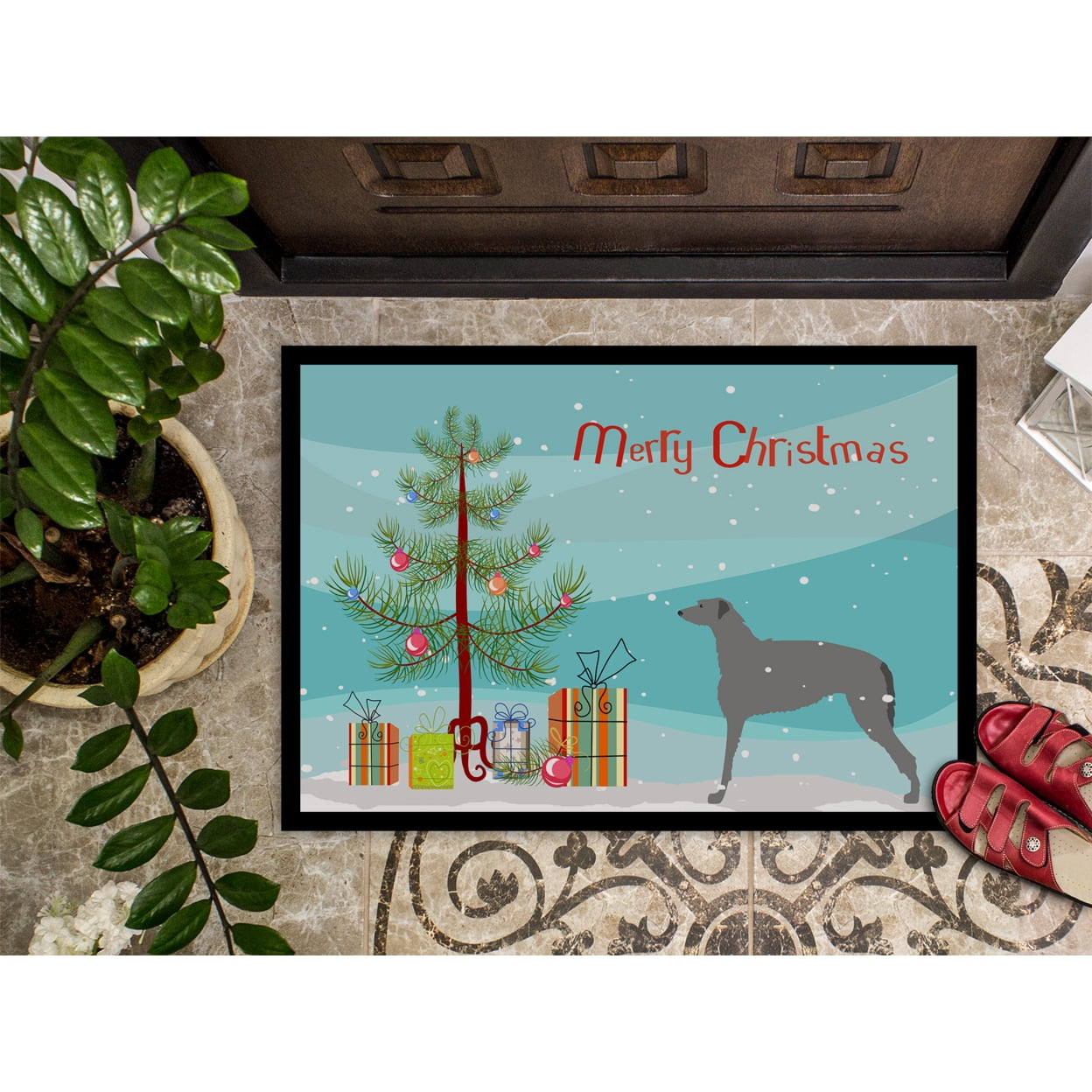 Carolines Treasures BB2914JMAT Scottish Deerhound Merry Christmas Tree Door Mat Indoor Rug or Outdoor Welcome Mat 24x36