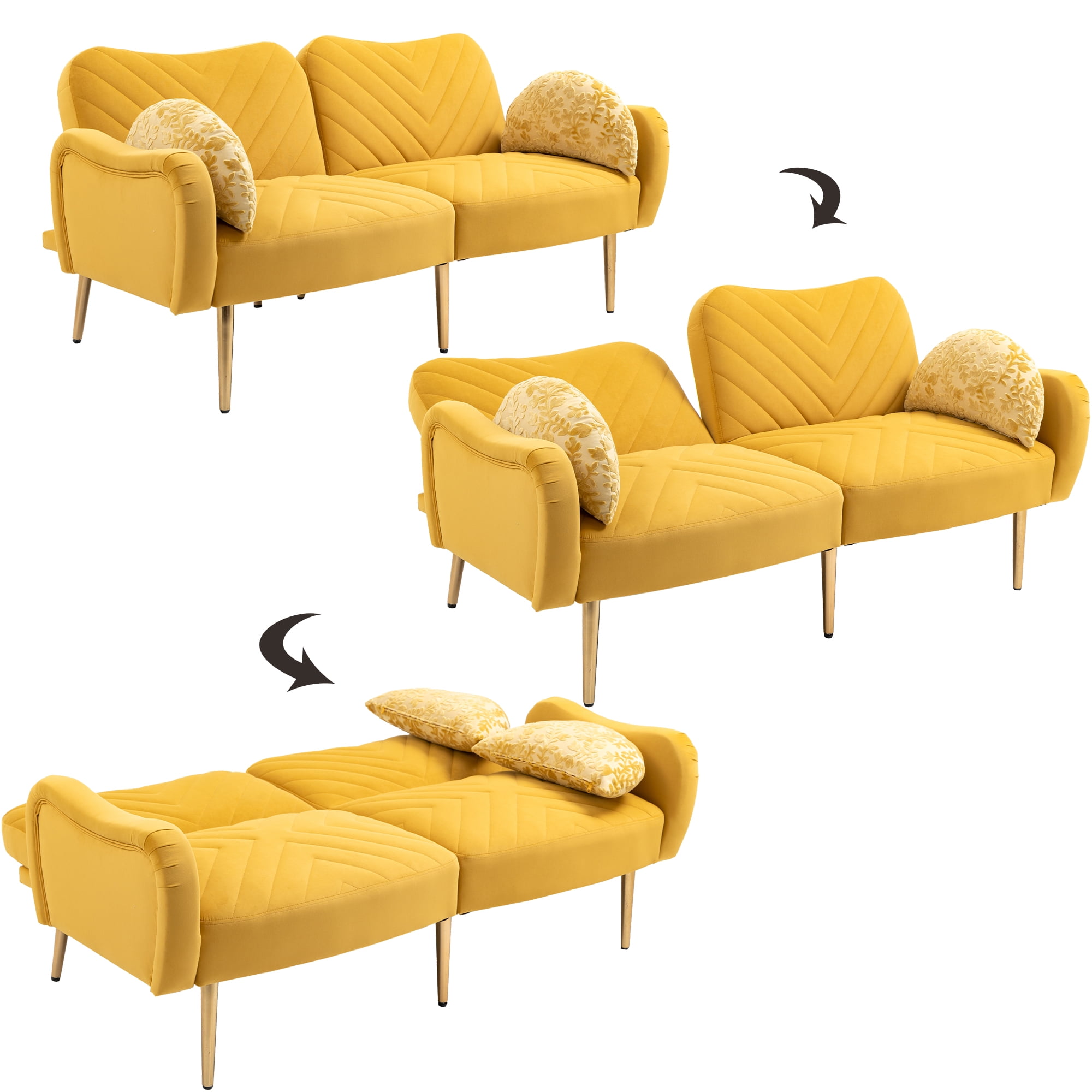 Convertible Sofa Bed with 2 Bolster Pillows, Modern Tufted Couch 2