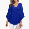 thumbnail image 4 of BILIKEYU Women's Double Pleated Three Quarter Bell Sleeve Top Chiffon Blouse, Womens Tops, Fall Clothes, Long Sleeve Shirts for Women, 4 of 4