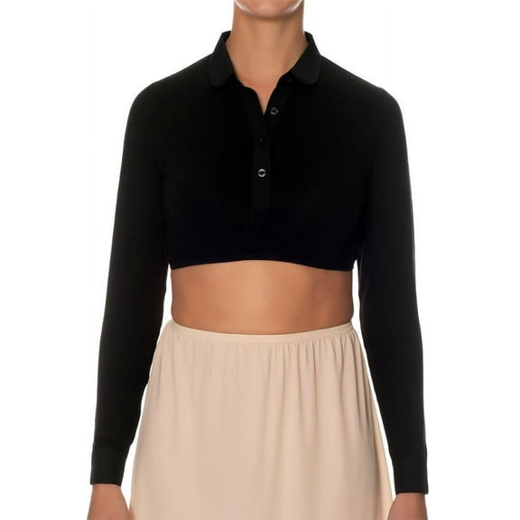 Gemsli Long Sleeve Crop Shell Top with Round Collar and Cuff SH324