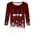 thumbnail image 4 of Puntoco Blusa de manga 3/4 con cuello redondo y estampado navideño para mujer, 4 of 5