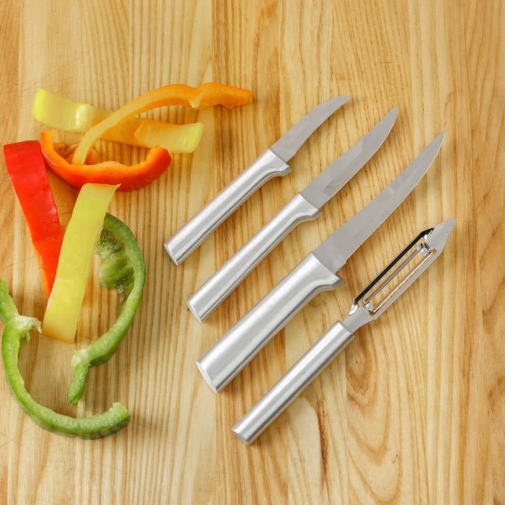 Rada Kitchen Knives Boxed Set, 4 Pc Meal Prep Gift Set, Veggie Peeler and Granny, Heavy Duty, and Super Paring Knives