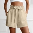 thumbnail image 2 of Women's Summer Casual Shorts Ruffle Trim Drawstring High Waist Wide Leg Shorts Comfy Lounge Shorts for Beach, 2 of 7