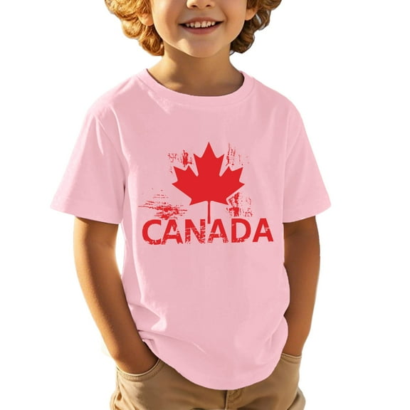 Girls T Shirts Canada Day Theme Maple Leaf Print Children Boys and Girls Casual Trendy Short Sleeved T Shirt Summer Tops Pink 3 Years-4 Years