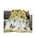 thumbnail image 2 of Flannel Fleece Throw Blanket Sunflower Butterfly Eucalyptus Leaf Lightweight Soft Plush Blankets,Country Pastoral Theme Cozy Warm Throw Blanket for Couch Sofa Bed Car Office 40x50in, 2 of 9