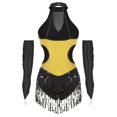 thumbnail image 2 of Kaerm Women Latin Cha-Cha Dance Dress Sparkling Sequin Fringed Bodysuit with Metallic Gloves Gold S, 2 of 7