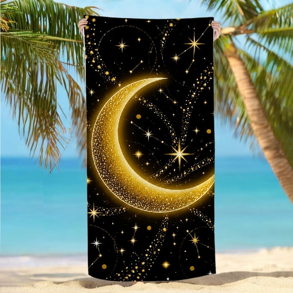 RKSupls 30x60inch Beach Towel Quickly Absorb Moisture - Golden Crescent Moon with Stars Print, Ultra-Soft Microfiber Ideal for Bathroom beach yoga