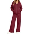 thumbnail image 2 of WULMLEO 2 Piece Sets Women Zip Up Hoodie Sweatshirts Pants Casual Tracksuit Outfit Set Wine 4XL, 2 of 5