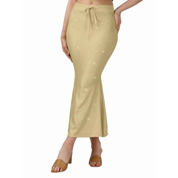 Stylesindia Shimmer Stretchable Saree Shapewear Long Skirt for Women for Beach, Night Out, Regular, Office, Party ( 3X-Large, Beige)